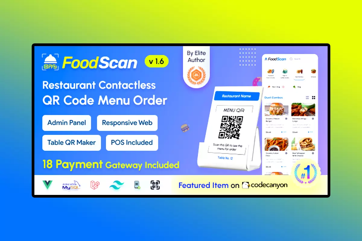 FoodScan PHP Script Version 1.6 QR Code Restaurant Menu Maker And Contactless Table Ordering System