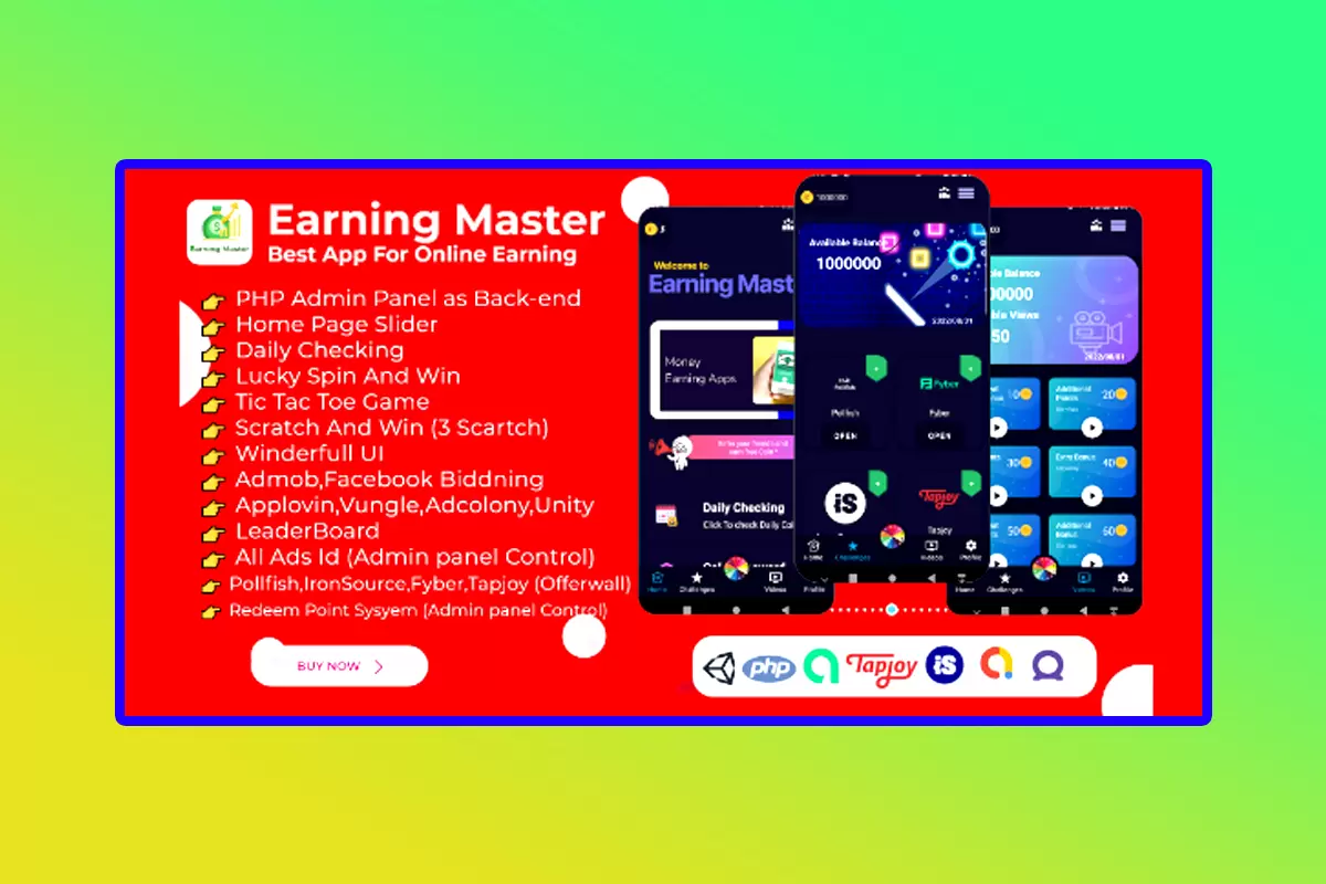 Earning Master Mobile APP Source Code Version 1.0.5 Android Rewards Earning APP With Admin Panel