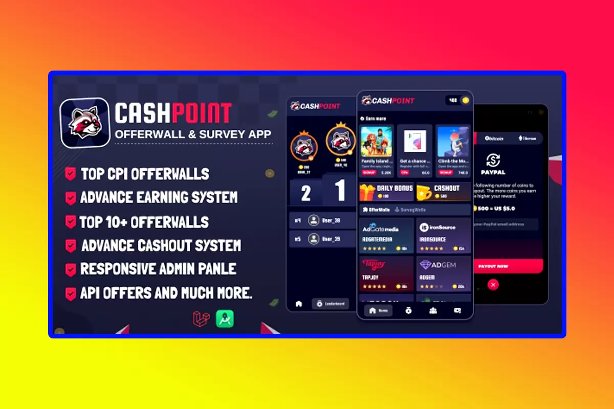 CashPoint Offers & Survey Mobile APP Source Code Version 1.8 With Admin Panel