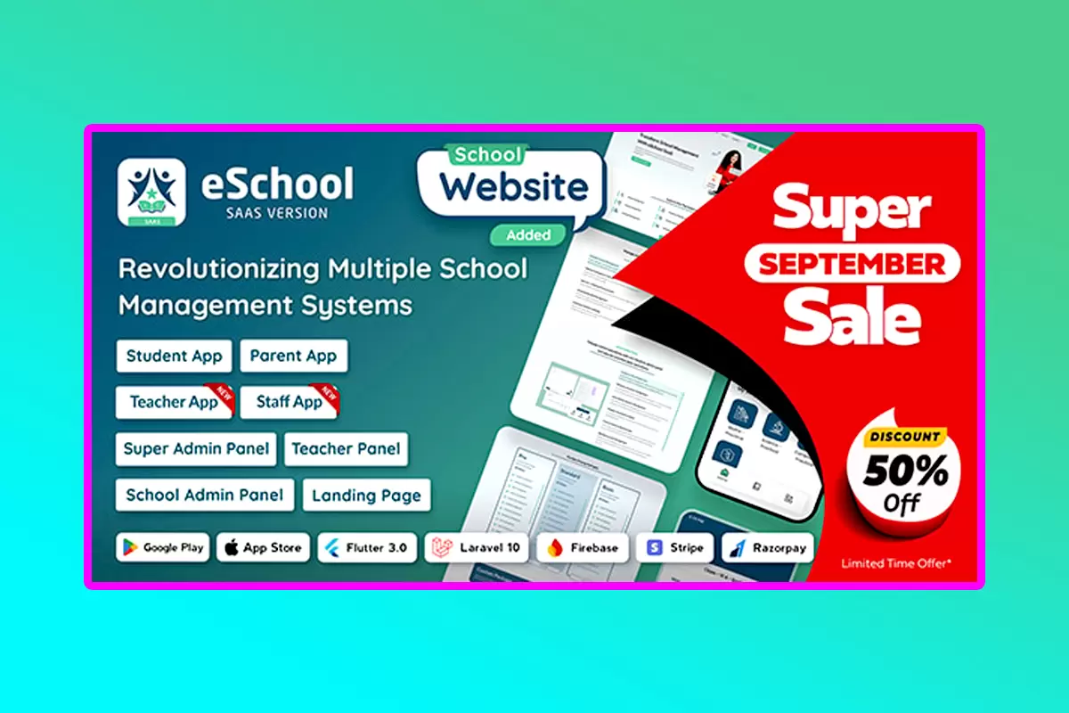 eSchool SaaS PHP Script Version 1.3.3 School Management System With Student Parents Flutter APP