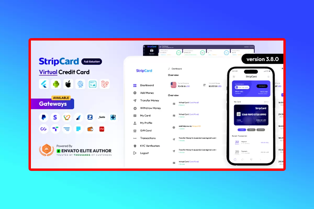 StripCard Mobile APP Source Code Version 3.8.0 Virtual Credit Card Full Solution