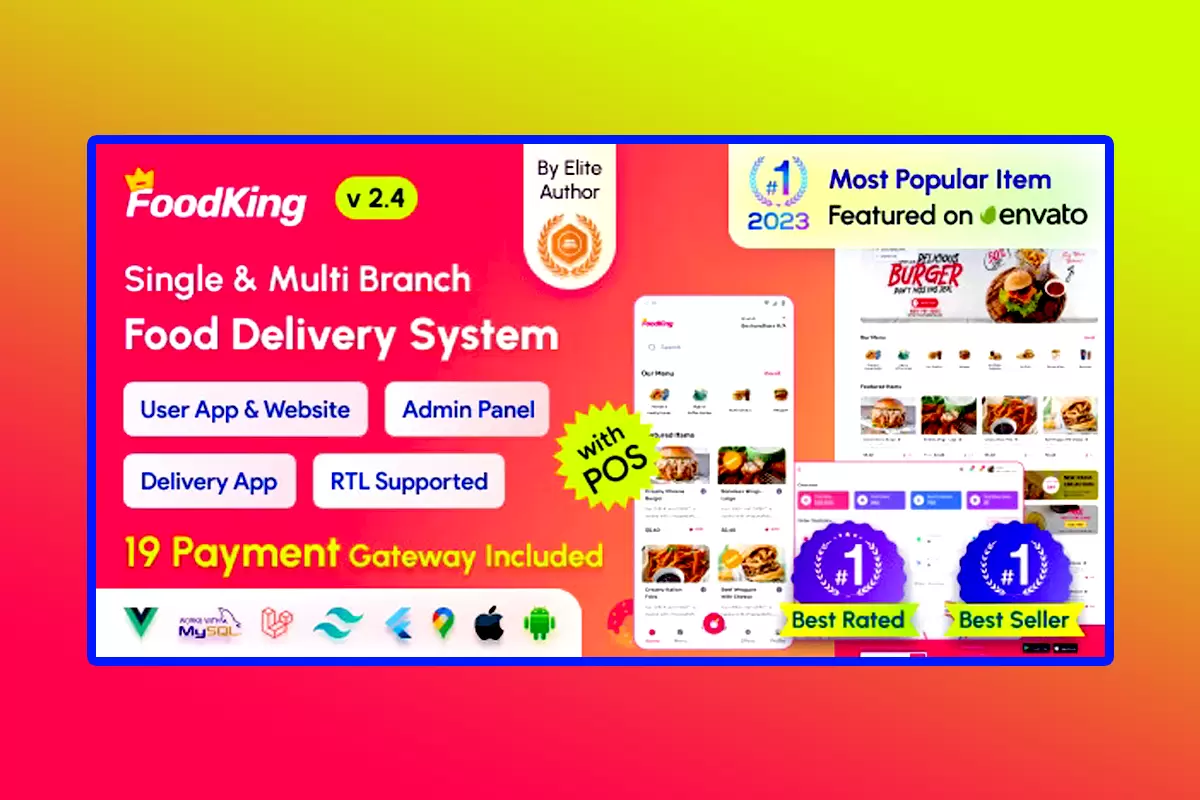 FoodKing Android APP Version 2.4 Restaurant Food Delivery System with Admin Panel & Delivery Man App