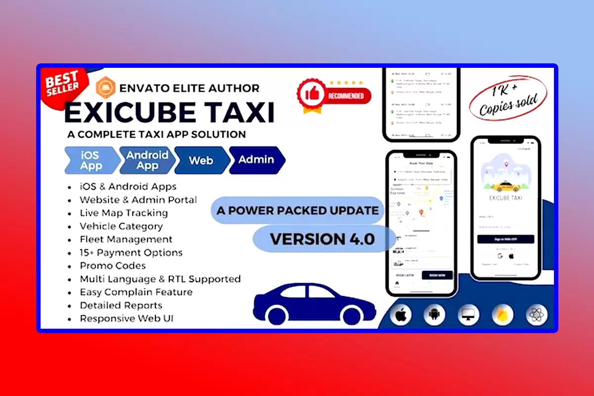 Exicube Taxi Mobile APP Source Code Version 4.4.0 For Android & iOS