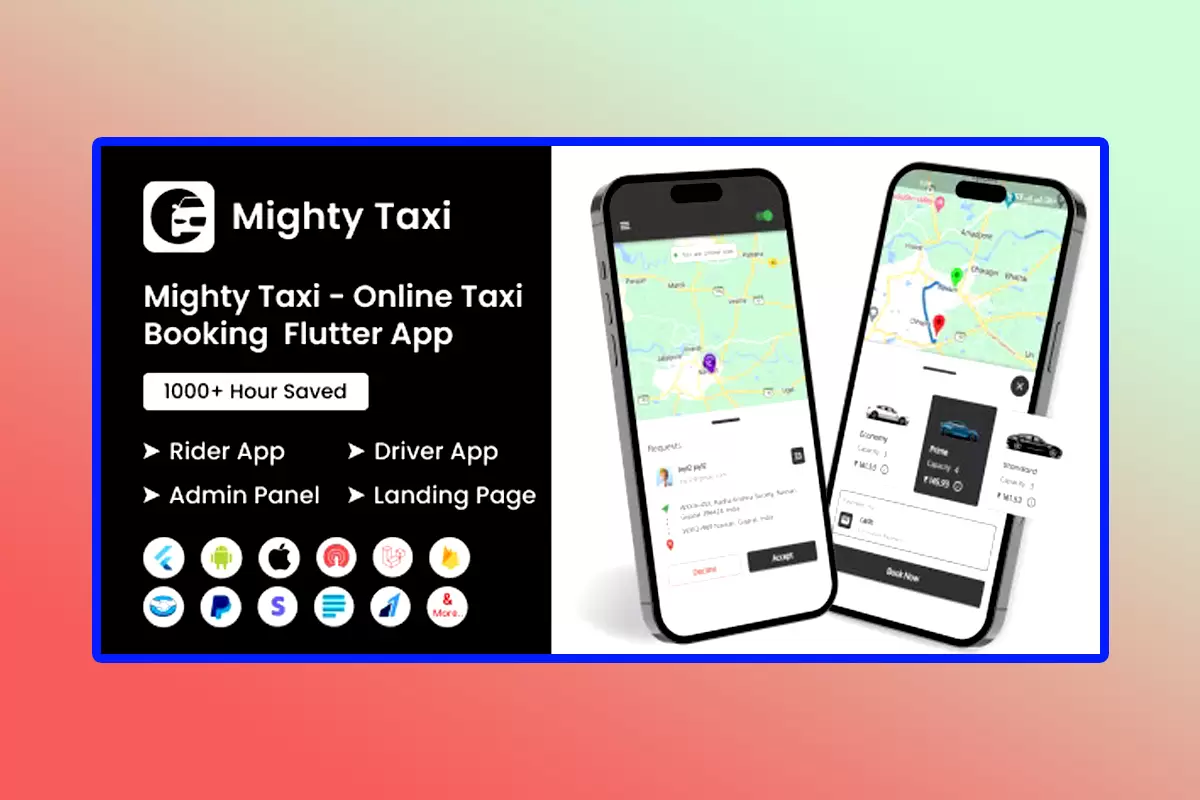 MightyTaxi Mobile APP Source Code Version 13.0 Flutter Online Taxi Booking User App With Admin Panel