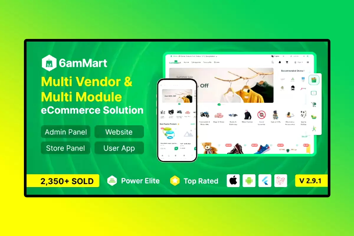 6amMart Mobile APP Source Code Version 2.9.1 Multivendor Food, Grocery, eCommerce, & Parcel